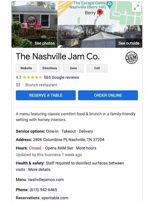 example of a local business listing on GMB