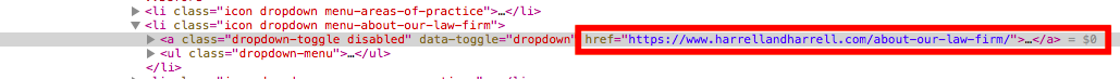 Highlighted HTML code snippet showing an anchor (<a>) tag with an href attribute linking” width=”600″ height=”43″ /></center>The anchor text of your navigation items is important because it sends “link signals” to search engines that tell them “Hey, these pages are very important!” By having these links on every page of your law firm’s website, you’ll be sending strong link signals to search engines and helping them understand what these pages are about – because of the anchor text.</p>
<p>These same link signals can be leveraged in the footer of your law firm website as well. Adding links to pages such as to your blog, privacy policy, or sitemap in the footer can help boost the link signals to these pages without taking up space in the main navigation menu.</p>
<h3>Proper use of H tags – How to use H tags for SEO</h3>
<p>Header tags (commonly called H tags) outline the structure of your page. Often times, an H tag is used as the title displayed on the page, while the page title is what’s displayed in the organic search results.</p>
<p><center><img loading=
