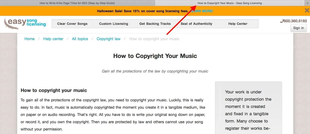 Webpage from Easy Song Licensing titled 