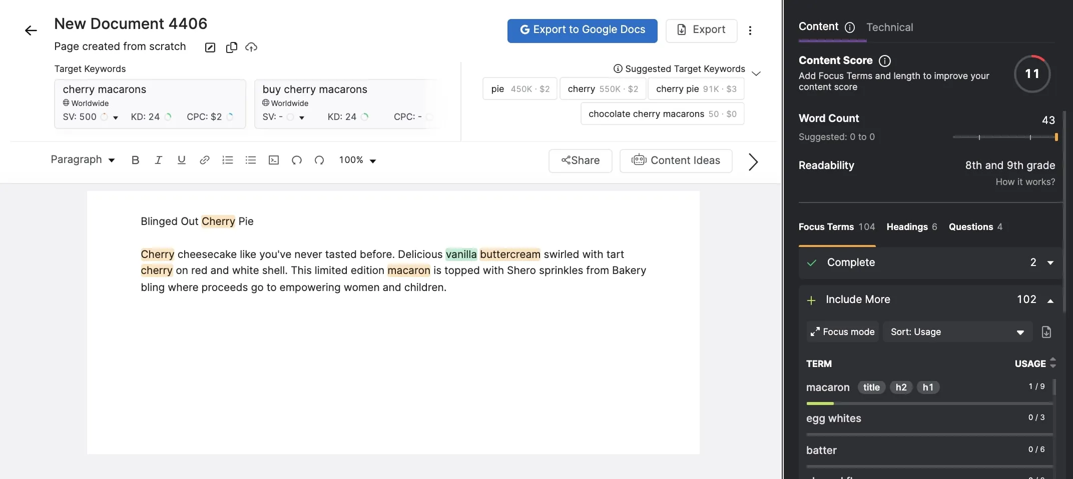 On-Page SEO content writing with the SEO Content Assistant tool from Search Atlas