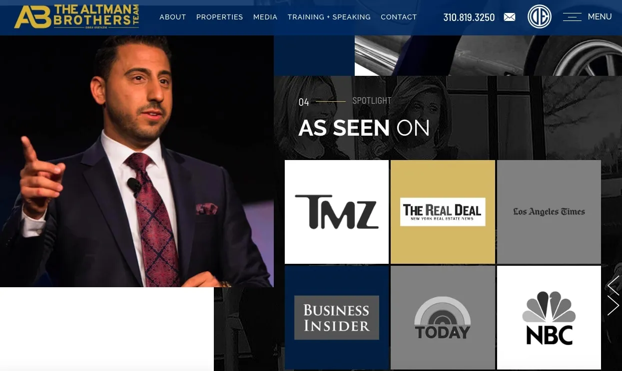 Screenshot of a real estate group's homepage