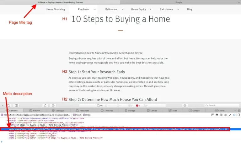 example of page title tag and meta description in HTML