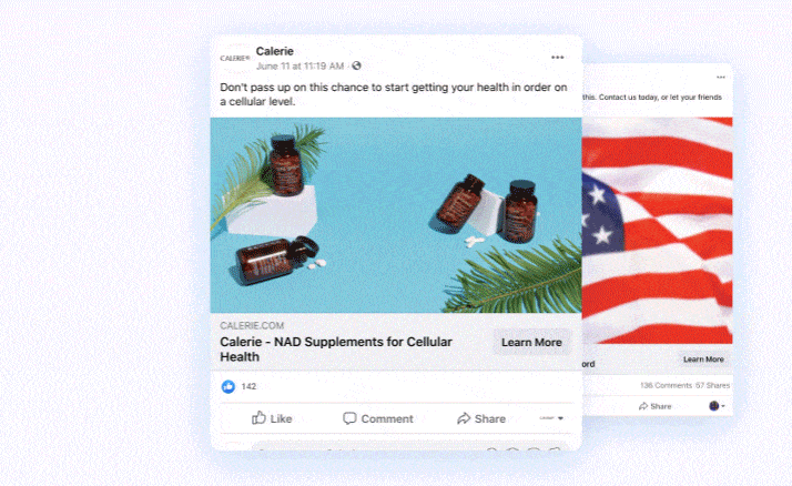 An American flag is featured in the eye-catching Facebook ad, designed to drive conversion and engagement.