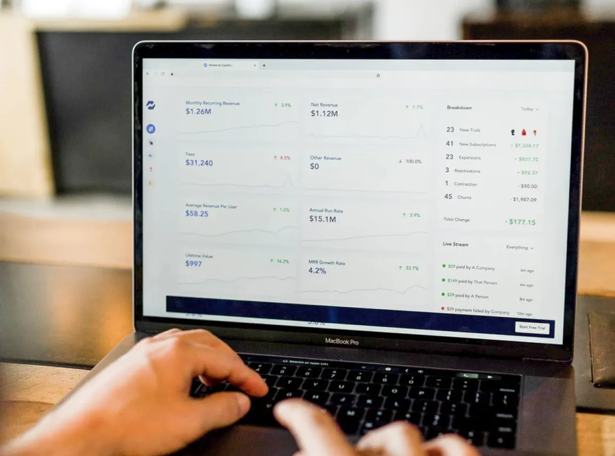 laptop screen with details of revenue