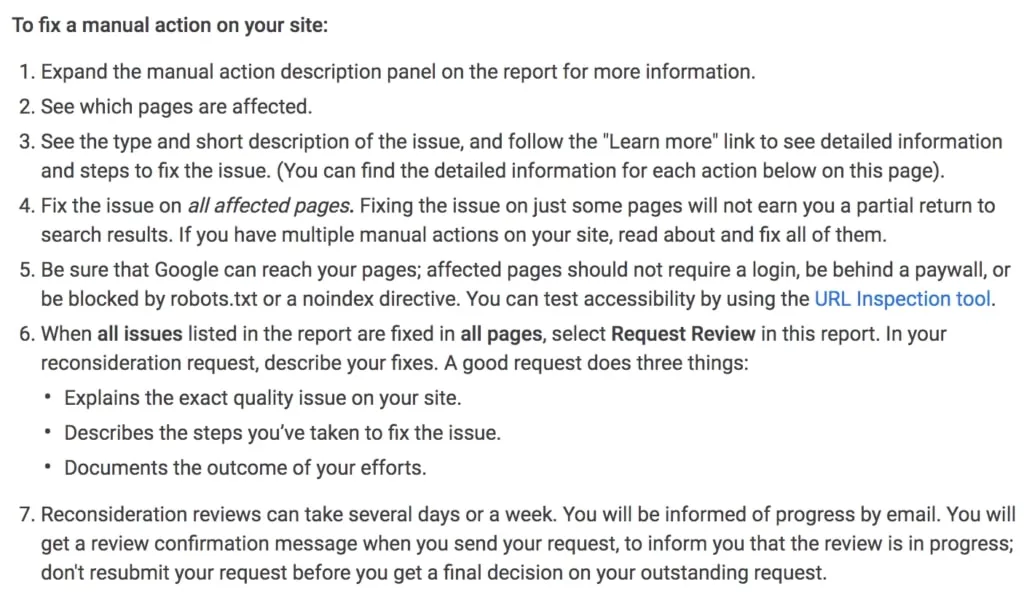 how to fix manual actions screenshot