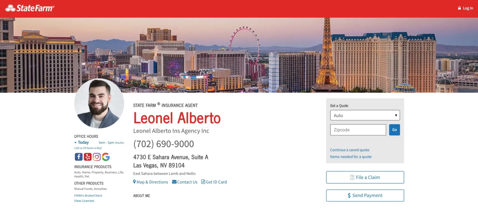 Example of insurance agent website with local SEO optimizations