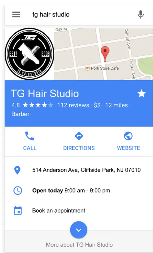 Utilize Google search for tg hair studio by following these steps.