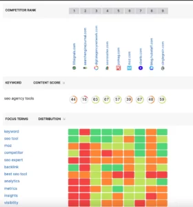 Focus Terms Grid in the Content Researcher tool