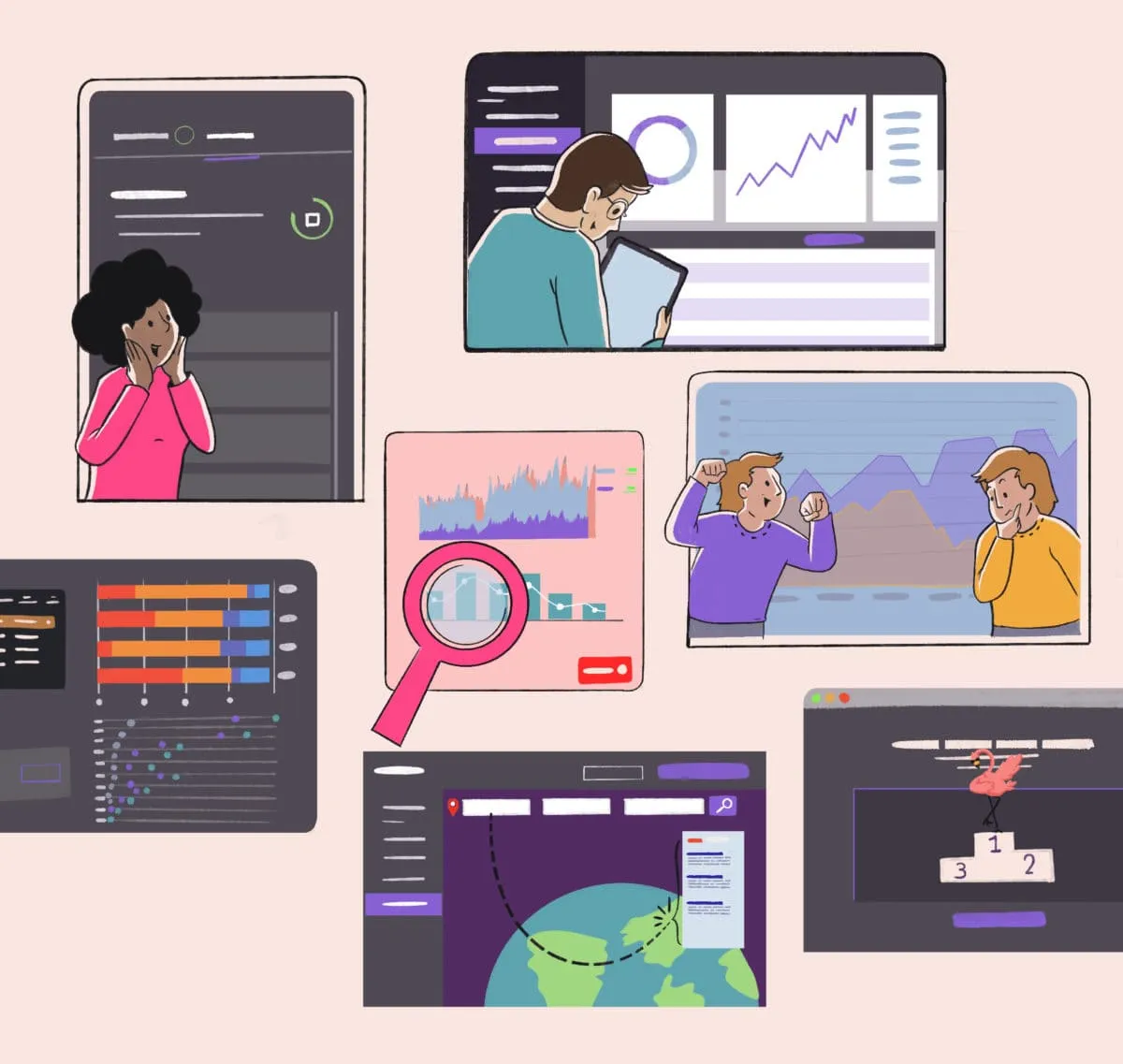 Digital markters at a SEO agency using different tools to help with their campaign strategy