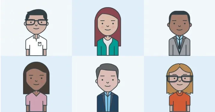drawing of six office workers