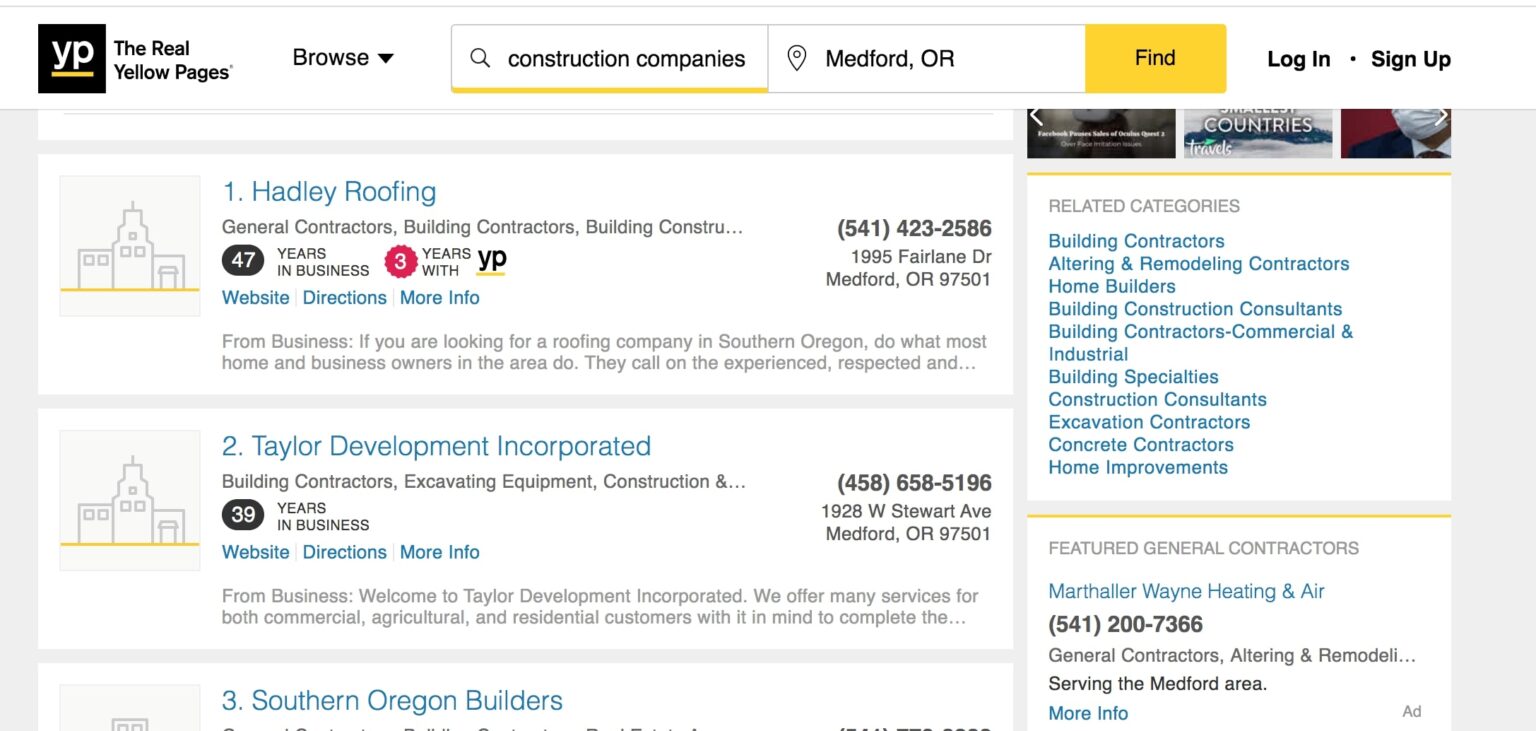 Local citations for construction companies