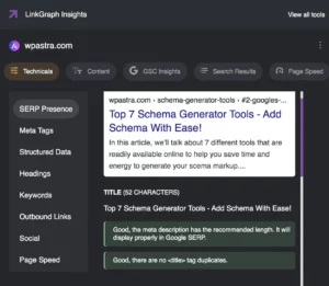 LinkGraph Chrome extension meta tag feature