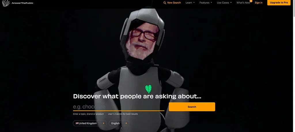 screenshot of Answer the Public's homepage
