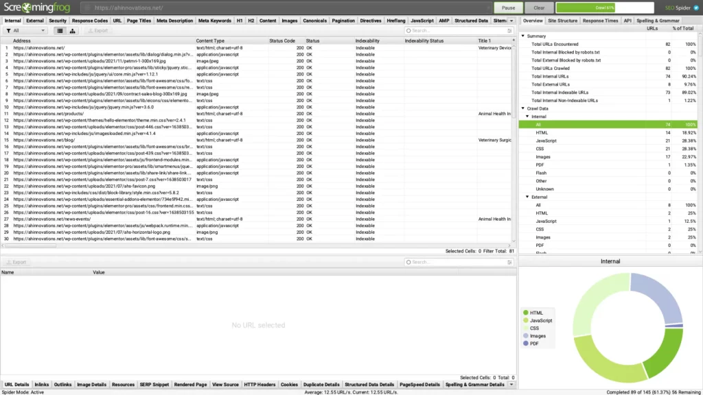 Screenshot of Screaming Frog tool for SEO