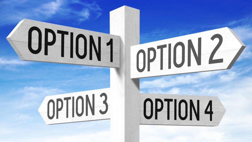 Signpost with four options representing choices in selecting a quality backlink service to boost online visibility and SEO rankings.