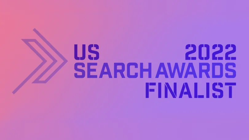 US Search Awards 2022 Finalist logo on a gradient purple background