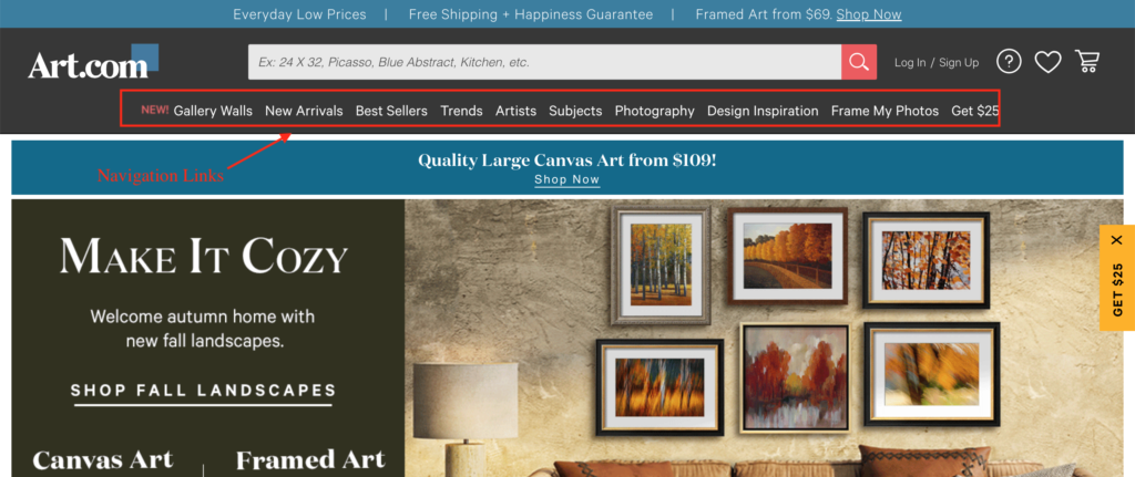 a screenshot of a homepage with a red box around the navigation menu