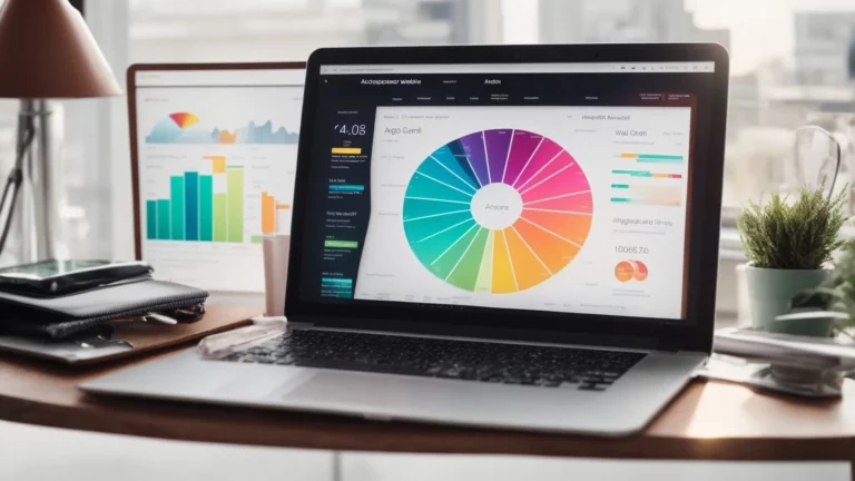 a computer screen displaying a colorful chart of website analytics with a magnifying glass on top, symbolizing image search optimization.