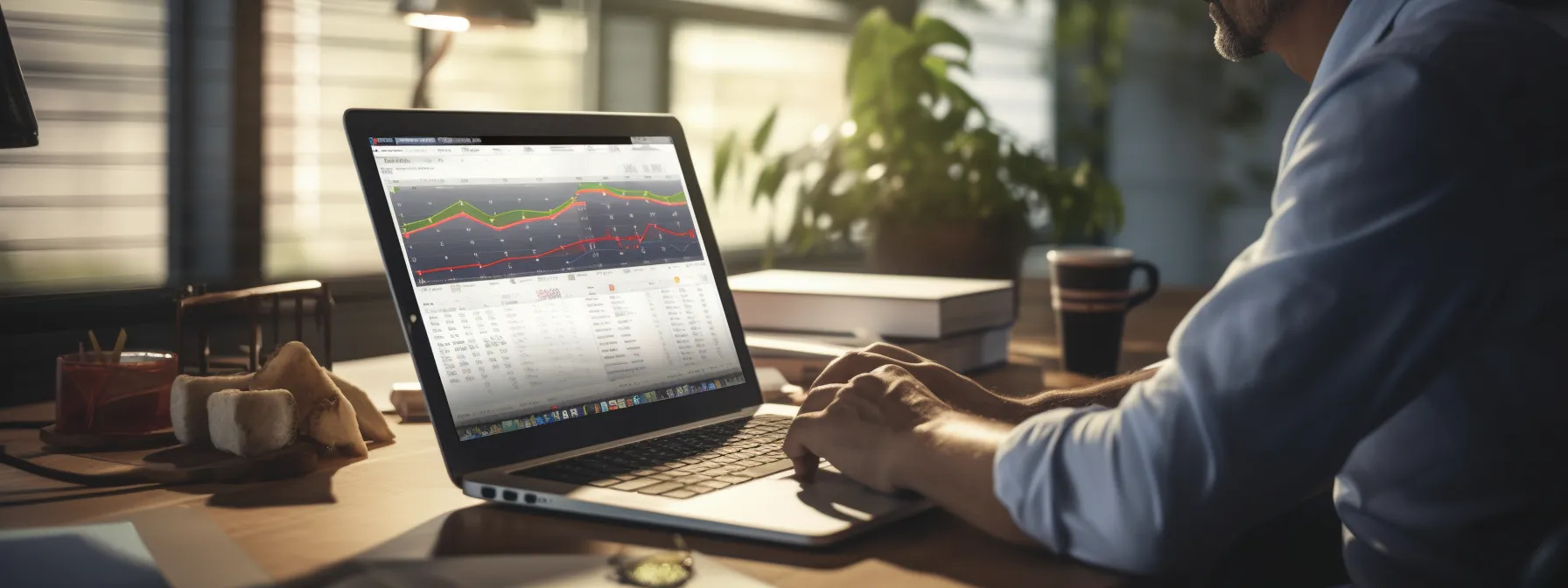 a person working on a laptop, surrounded by various tools and charts related to link building, symbolizing the evolving landscape and future importance of high-quality link building strategies.