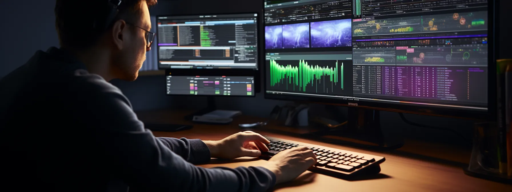 a person using a computer to analyze backlinks and search traffic data for link building.