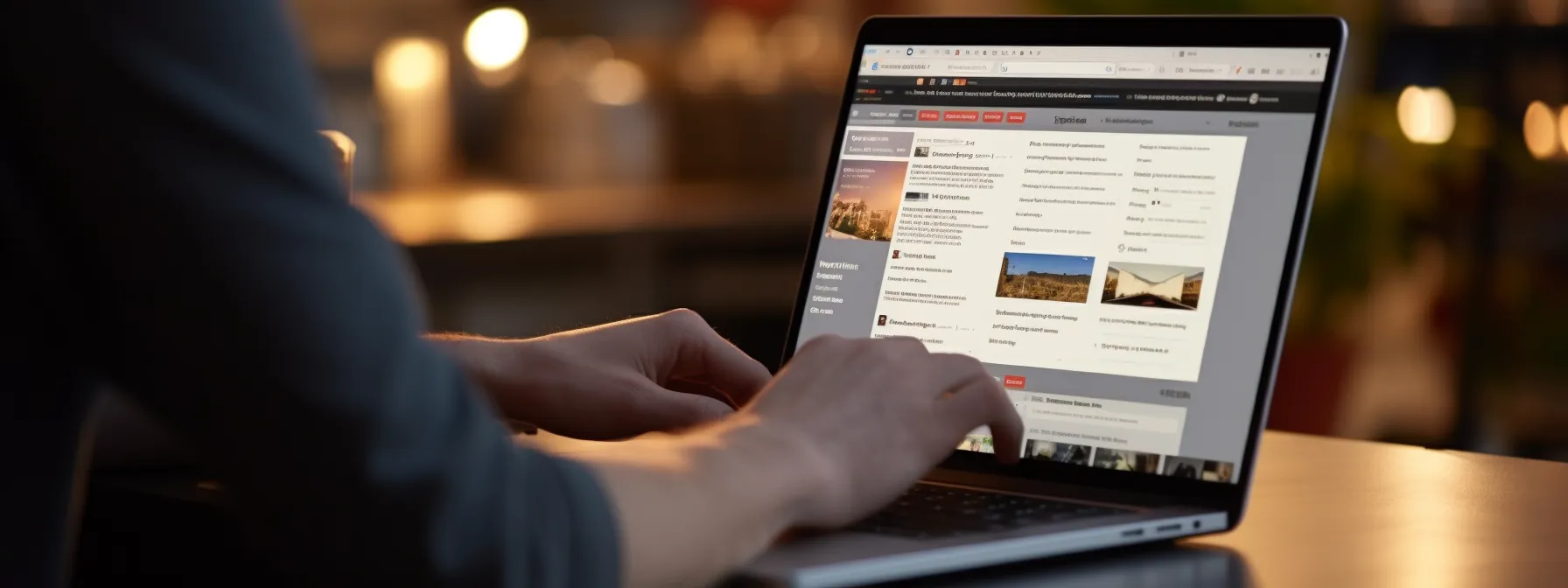 a person typing on a laptop with a search engine result page (serp) showing high-ranking websites.