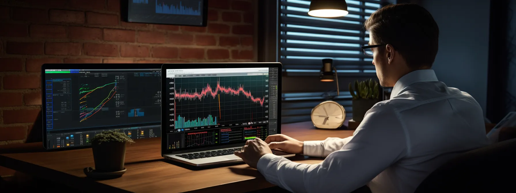 a person sitting at a desk with a laptop, surrounded by charts and graphs, symbolizing the future of seo.