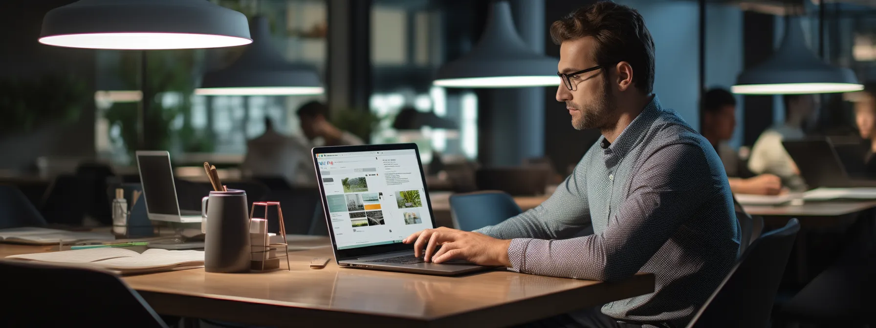 a person sitting at a desk, surrounded by laptops and notebooks, evaluating strategies for integrating aged domains into seo campaigns.