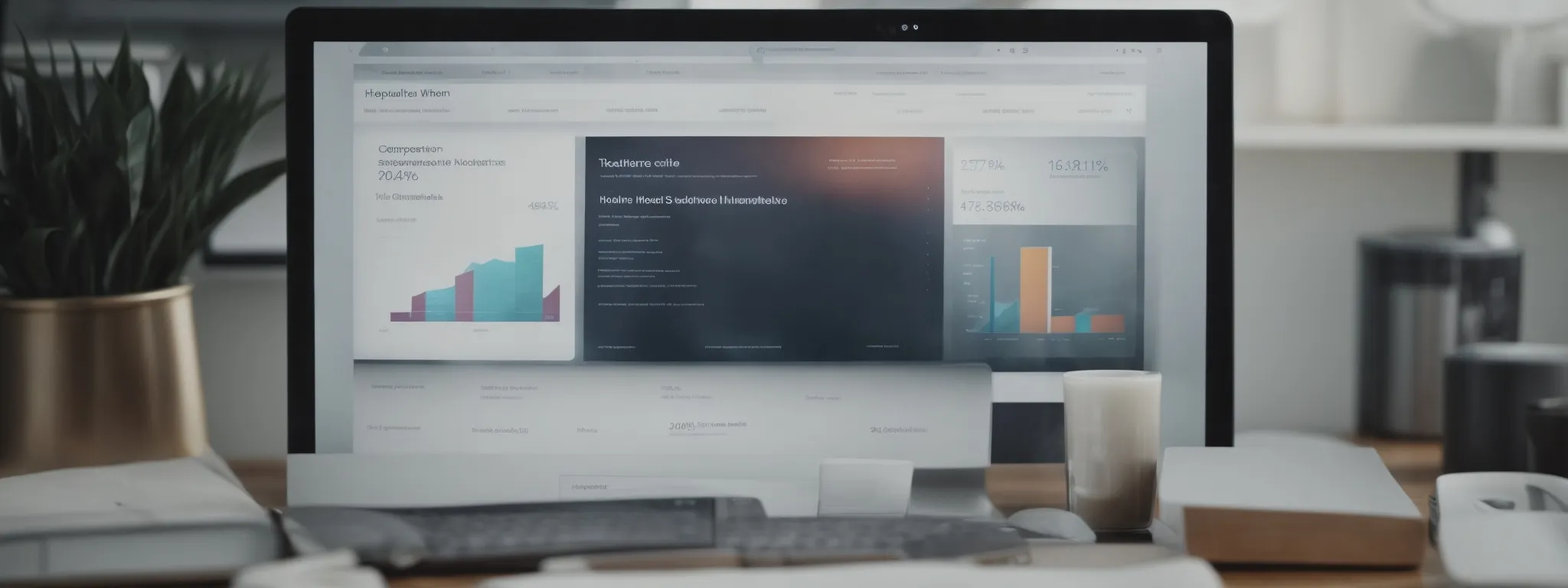 a computer screen displays a healthcare website with an seo analytics dashboard tracking incoming links and website traffic.