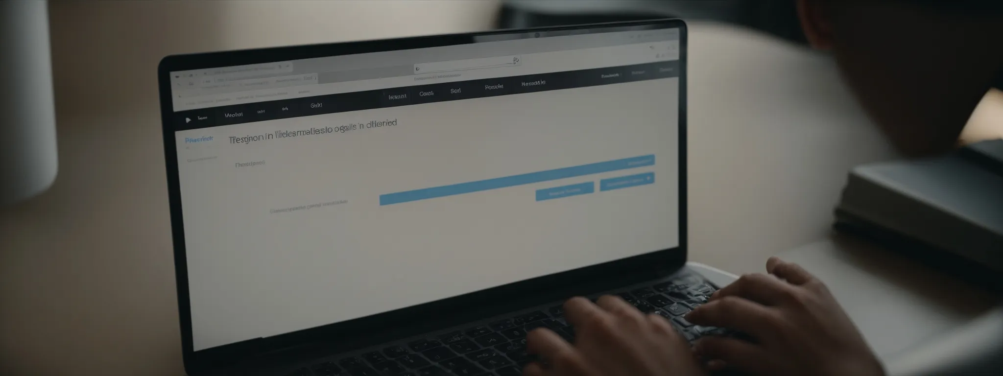 a person is thoughtfully typing on a laptop while a clear, concise domain name appears on the screen.