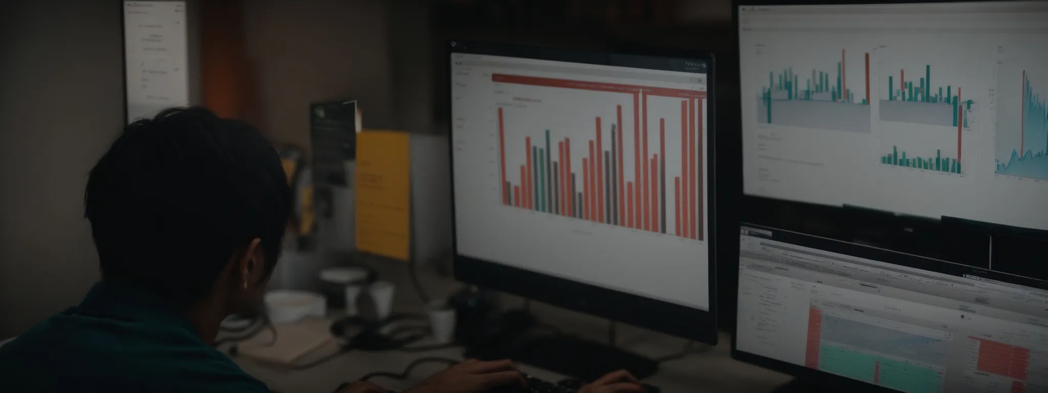 a focused individual examines a dashboard of website analytics on a computer screen, poised to make strategic adjustments.
