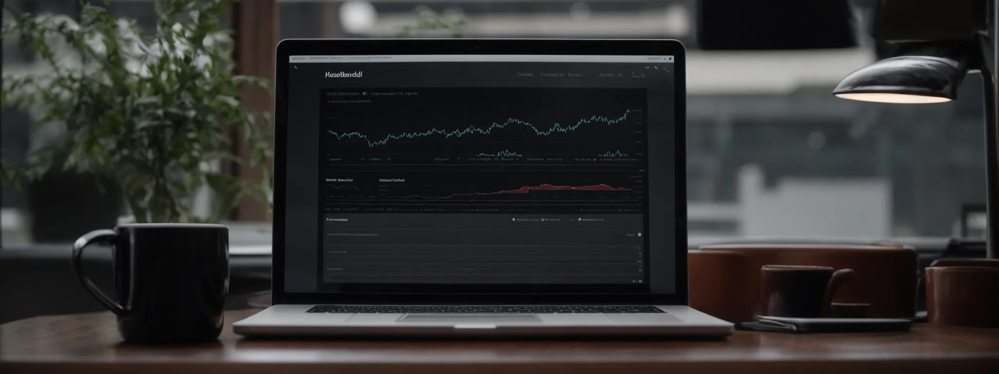 a laptop with an open email application displaying an analytics dashboard in the background.