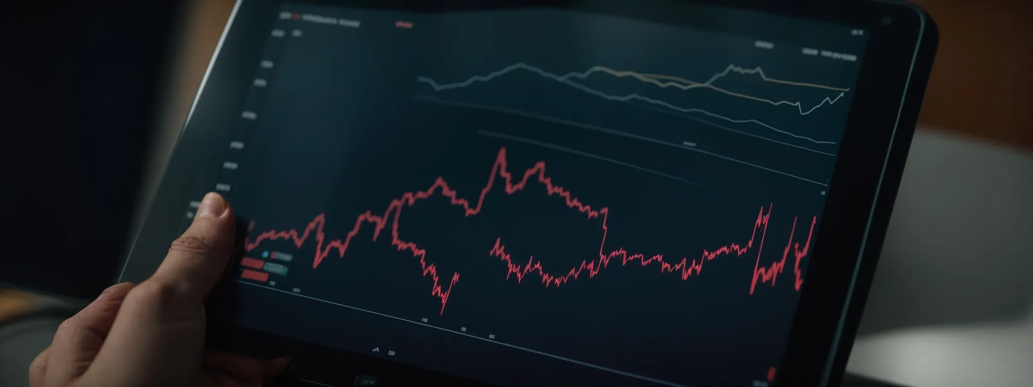 a businessperson analyzing a vibrant graph displaying upward growth on a digital tablet.