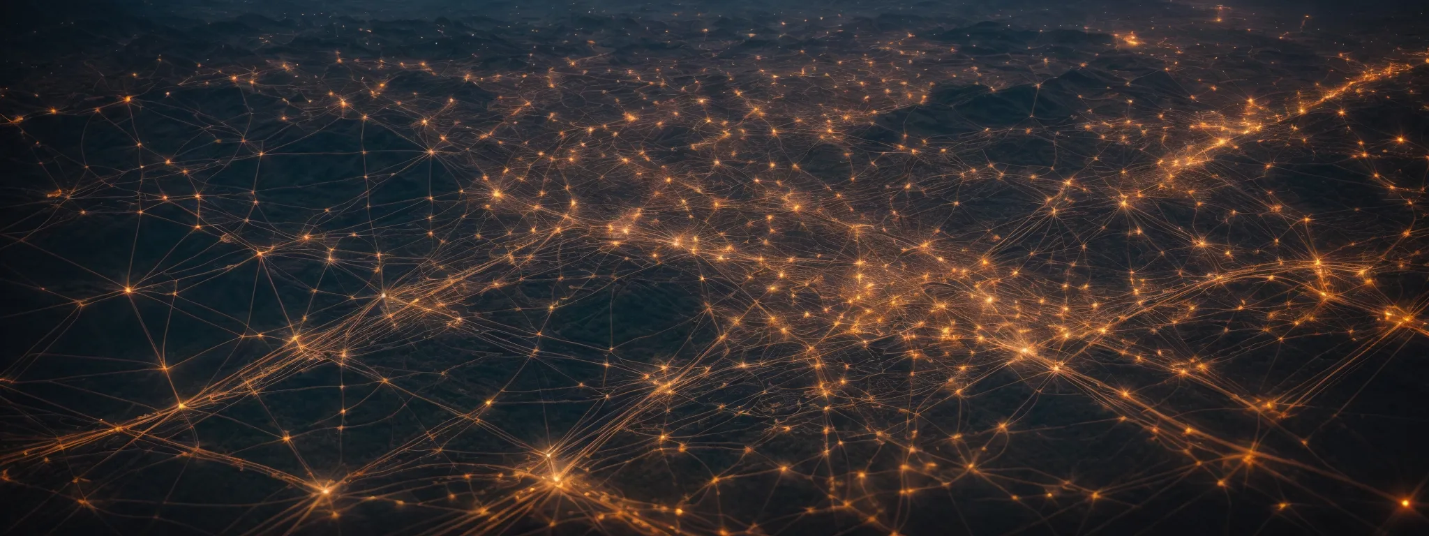 a vast network of connected pathways and nodes, resembling a digital landscape, symbolizing the interconnectedness of online marketing channels.