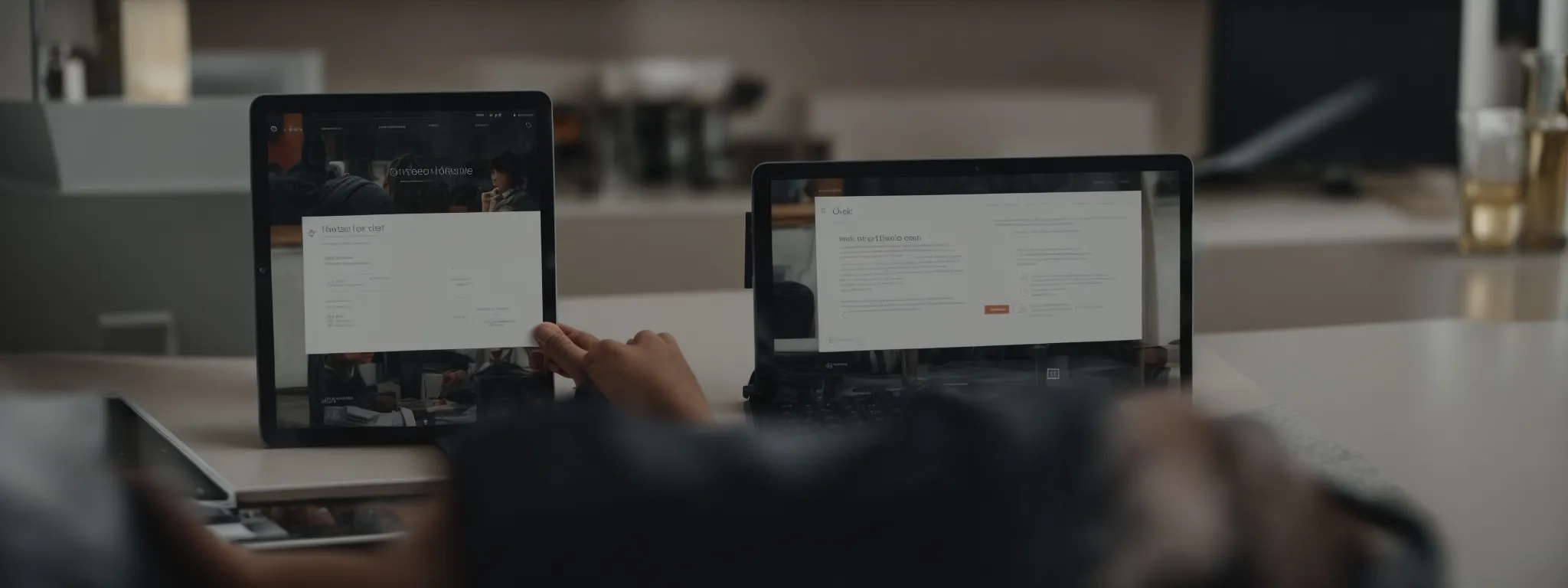 a person using a tablet to navigate through a well-organized faq section on a website with clear categories and an intuitive interface.