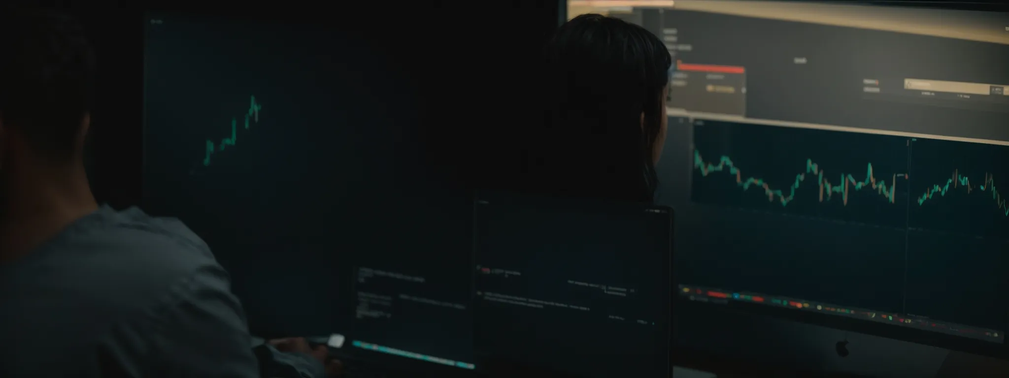 a marketer analyzing data on a computer screen showing search trends and keyword volumes.