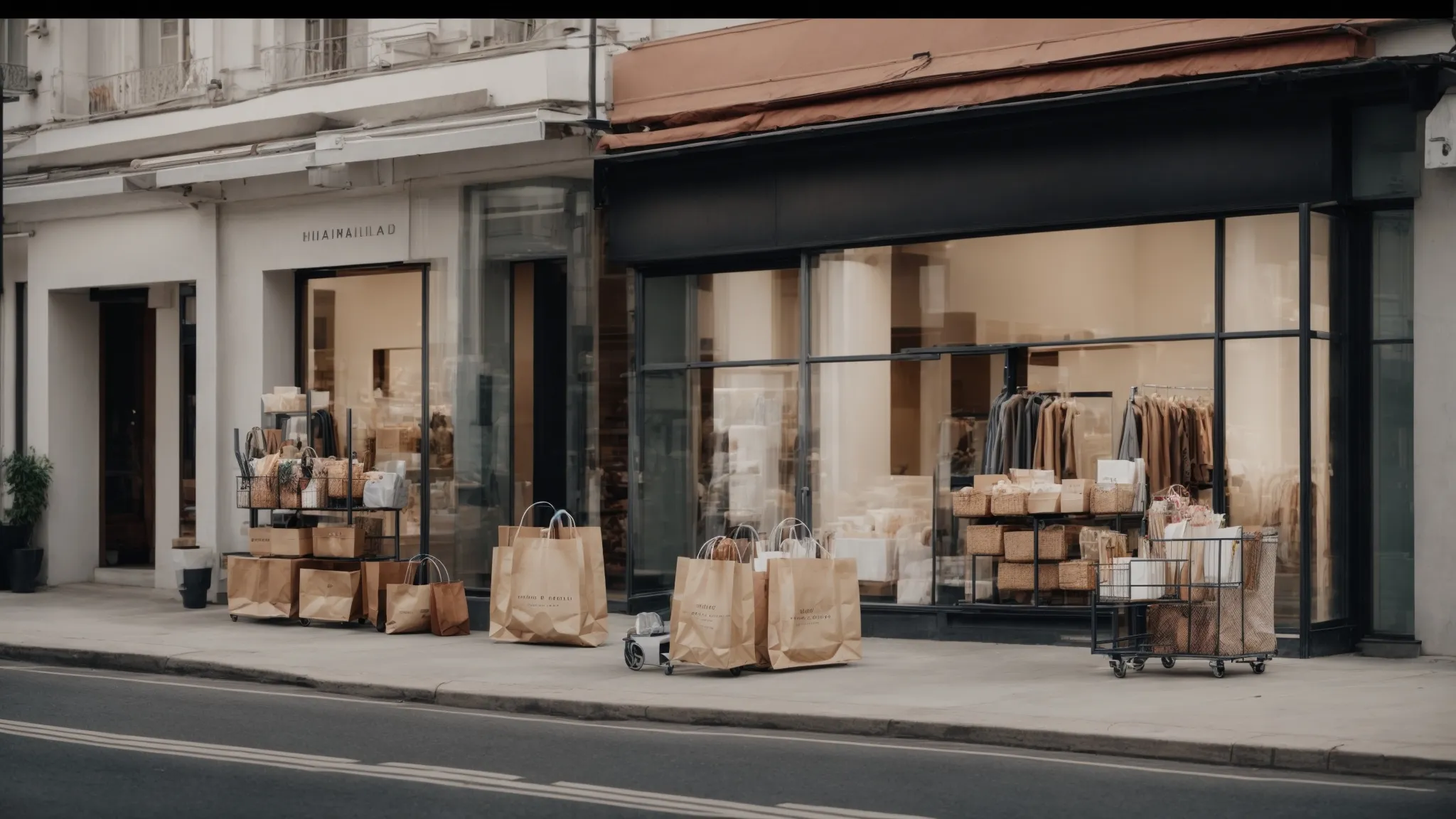 a diverse array of shopping bags and carts on a sleek website interface.