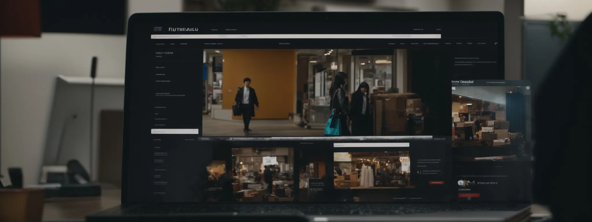 a bustling online shopping interface on a computer screen, loading instantly with each click.