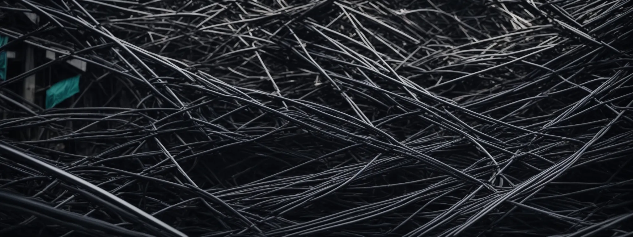 a wide-angle shot of a sturdy, interconnected network of steel cables symbolizing a strong backlink structure supporting the business infrastructure.