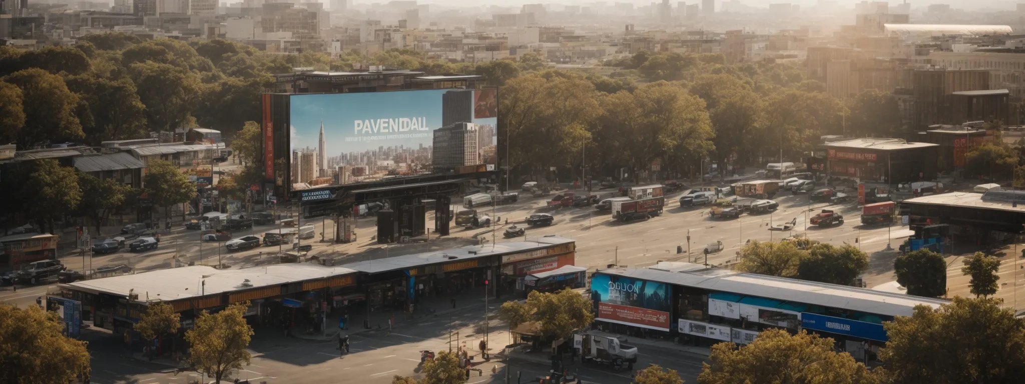 a billboard overlooking a bustling city square highlights an epochal brand's latest campaign.
