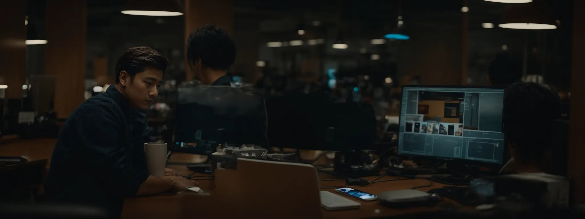 a focused individual sits before a computer, intently optimizing a product listing on an e-commerce website.
