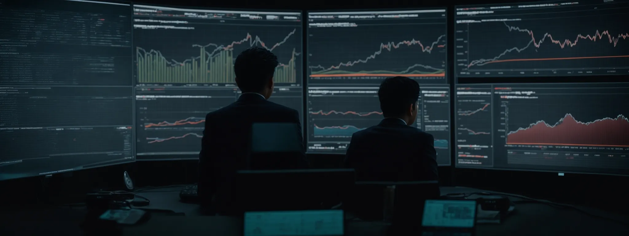 a professional looking intently at a screen filled with analytics graphs and user engagement data.