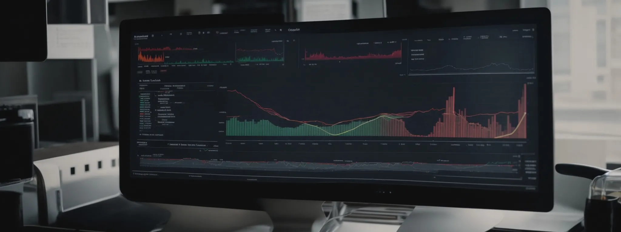 a computer screen displaying charts and graphs indicating data analysis trends related to search engine optimization.