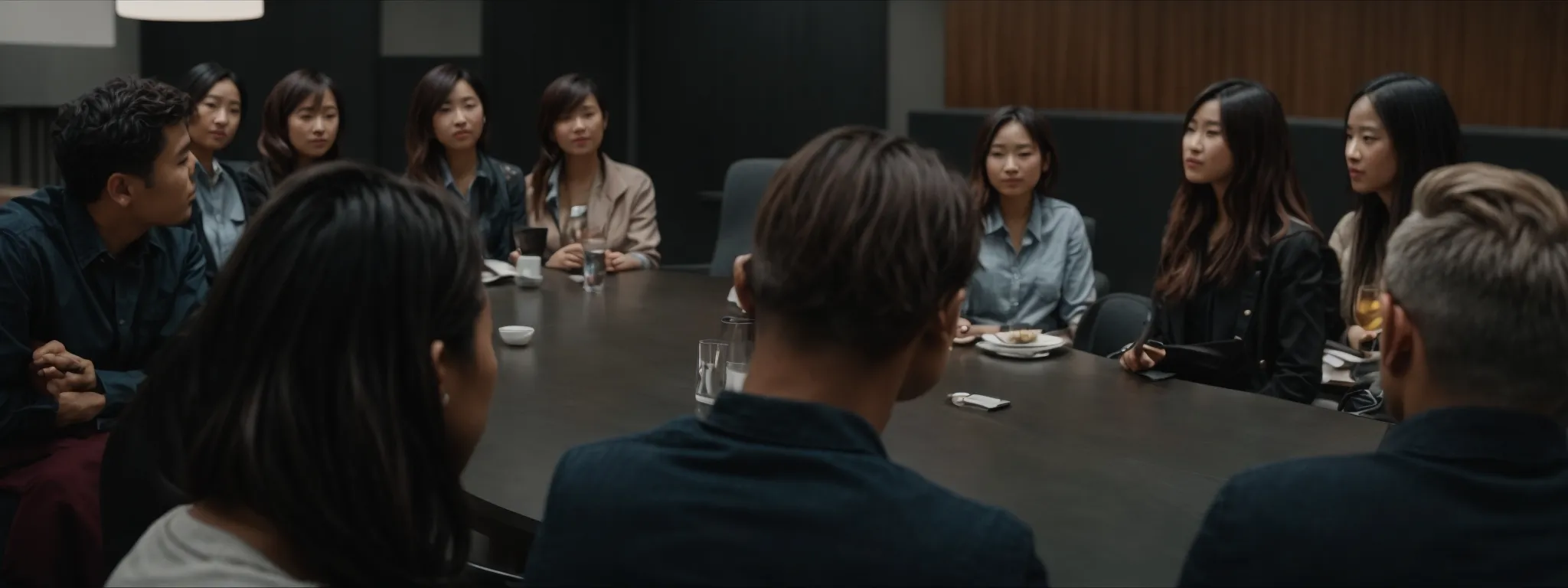 a roundtable discussion with a diverse group of people interacting over a digital interface.