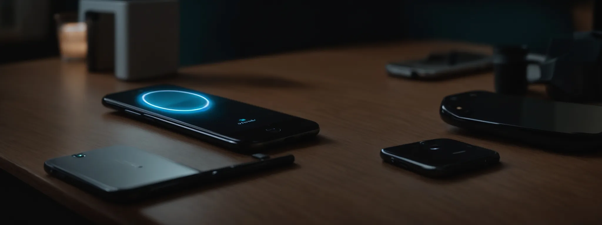 a smartphone resting on a table with a voice assistant activation icon glowing on the screen, symbolizing the future of voice search in seo.