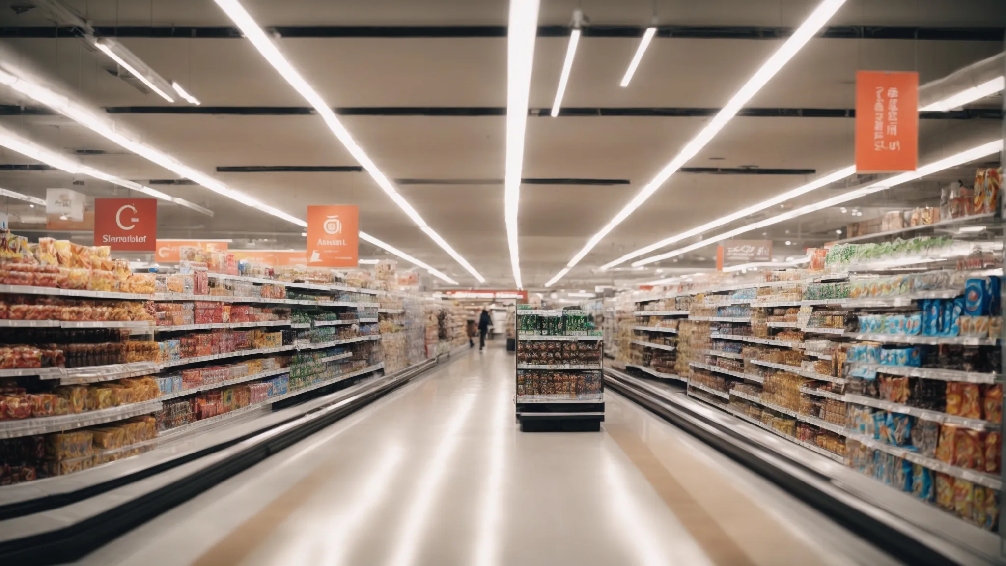 a split view of two shopping aisles, one with generic products and the other with well-known brands.