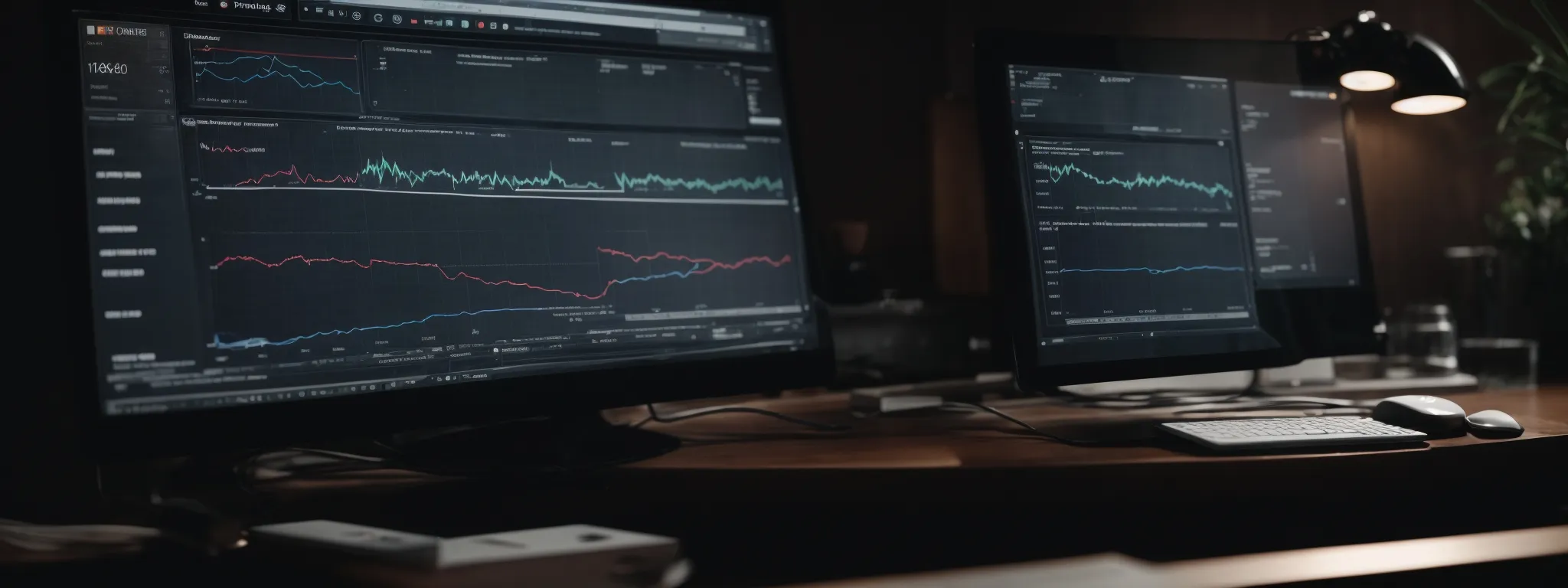 a computer screen displaying analytical graphs alongside a digital marketing interface, illustrating comprehensive seo strategies.