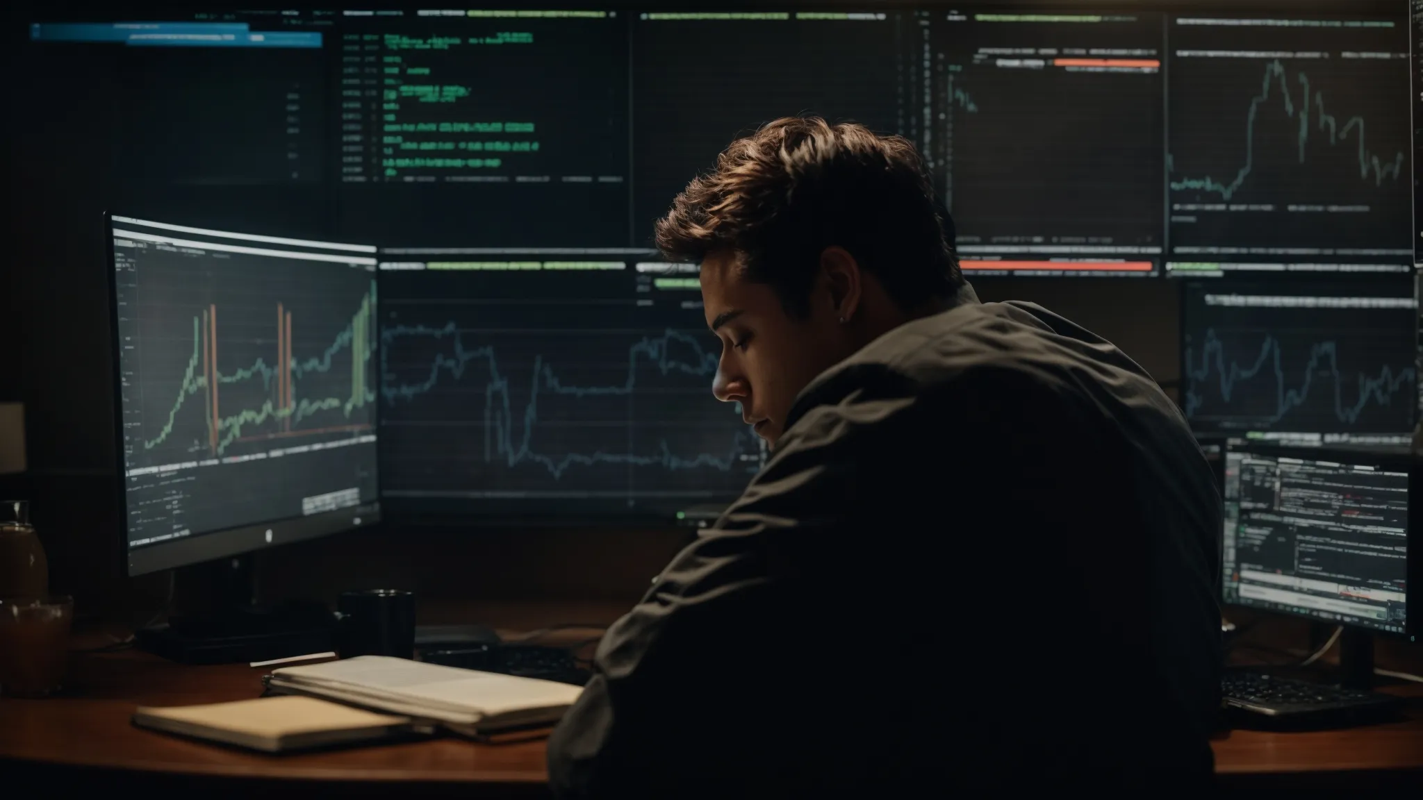 a webmaster frowns at a computer screen displaying a non-moving analytics graph despite implementing ssl on their website.