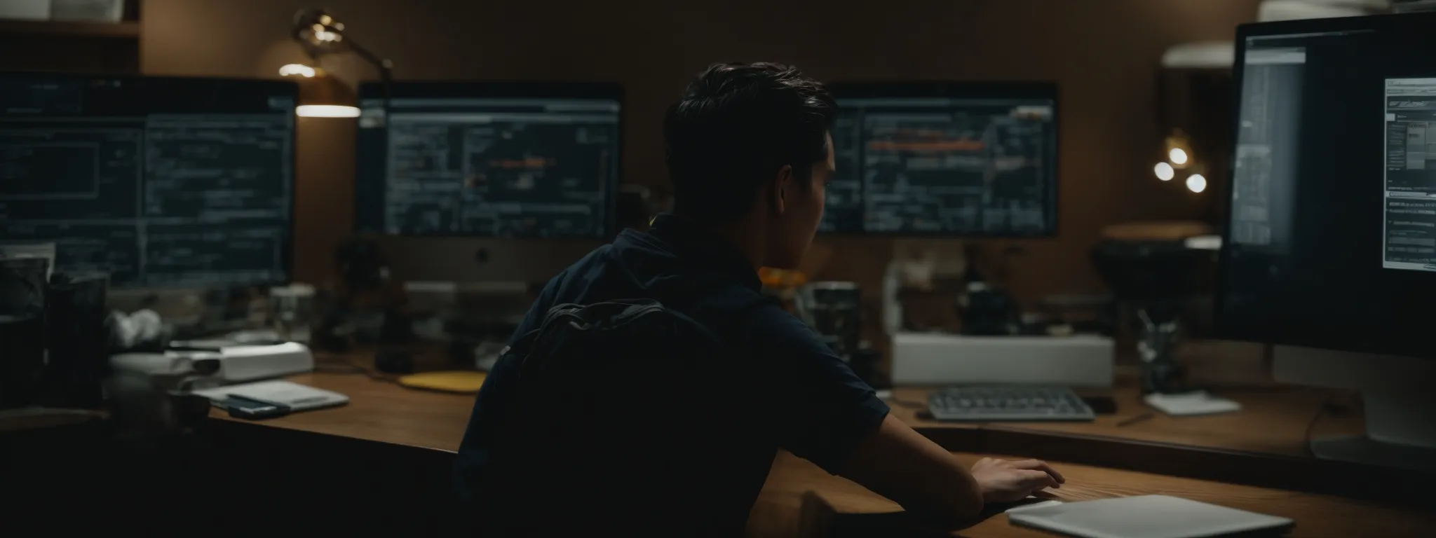 a person intently studying a computer screen, adjusting web content and layout to enhance engagement.