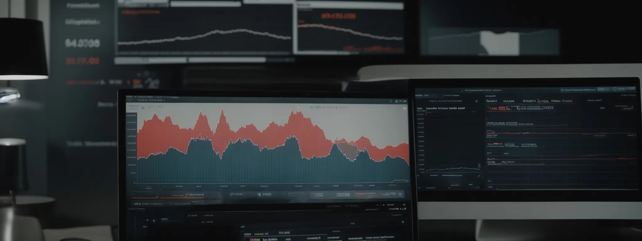 a computer screen displaying a graph of marketing analytics with a podcast playing in the background.