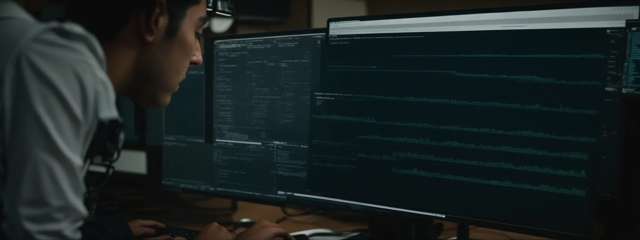 a professional seo specialist reviews analytical data on a computer screen, strategically adjusting a website's meta tags for improved search engine rankings.